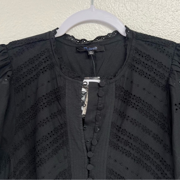Madewell Eyelet Flutter Sleeve Mini Dress Cotton in Jet Black Size 00 NWT - Picture 13 of 15
